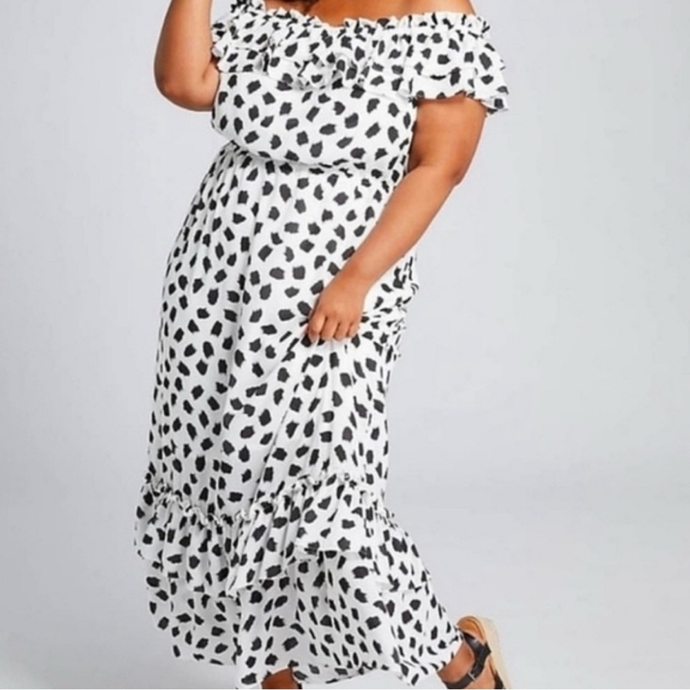 Lane Bryant Black and White Ruffle Midi Dress